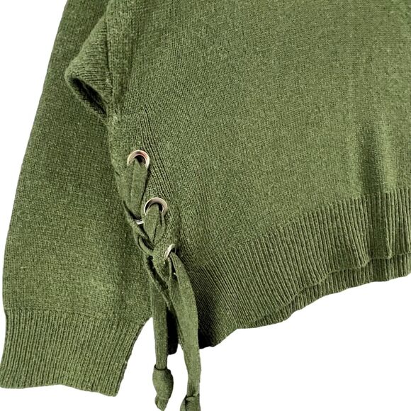 Saks Fifth Avenue Sweater Womens M Olive Green Merino Wool Cashmere Boxy Cozy - Picture 3 of 13